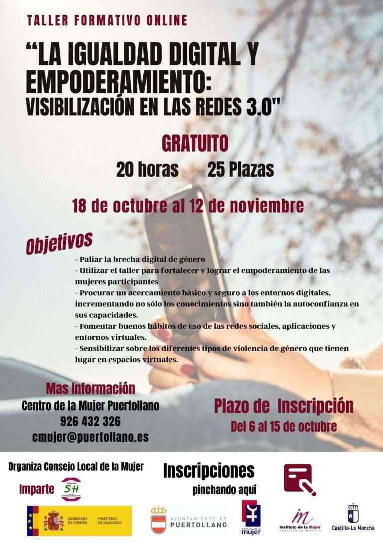 Taller de igualdad digital y visibilización en las redes 3.0 del 18 de octubre al 12 de noviembre en Puertollano