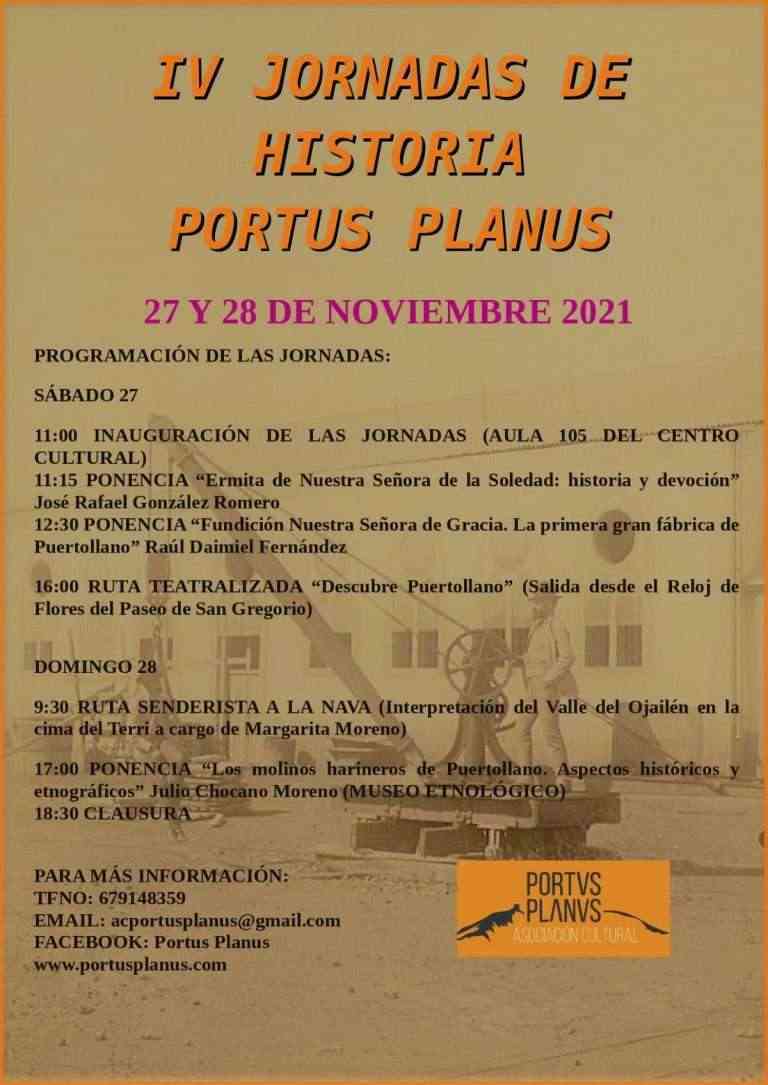 IV jornadas de historia de Portus Planus en Puertollano el 27 y 28 de noviembre