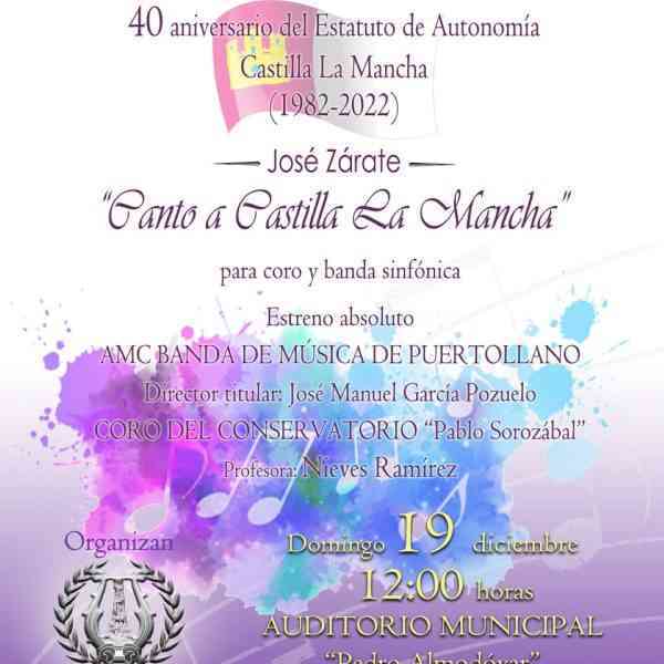 Estreno del “Canto a Castilla-La Mancha” en concierto 40 años de estatuto el 19 de diciembre en el auditorio de Puertollano