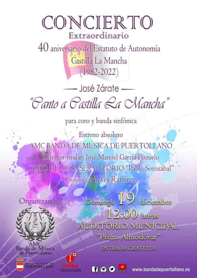 Estreno del “Canto a Castilla-La Mancha” en concierto 40 años de estatuto el 19 de diciembre en el auditorio de Puertollano