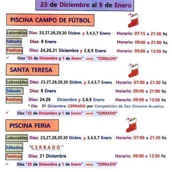 Horario piscinas municipales de Albacete para Navidad 2021-2022