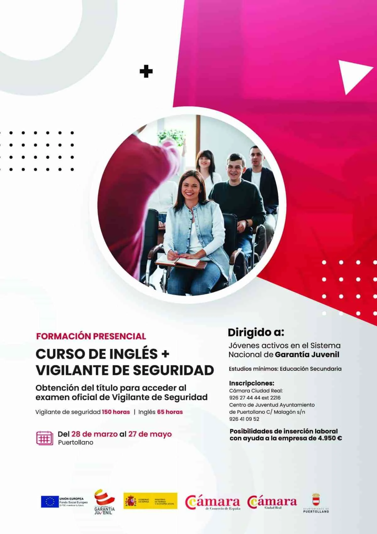 «Curso de Vigilante de seguridad + Inglés» del 28 de marzo al 27 de mayo se llevará a cabo en el Centro de Juventud de Puertollano