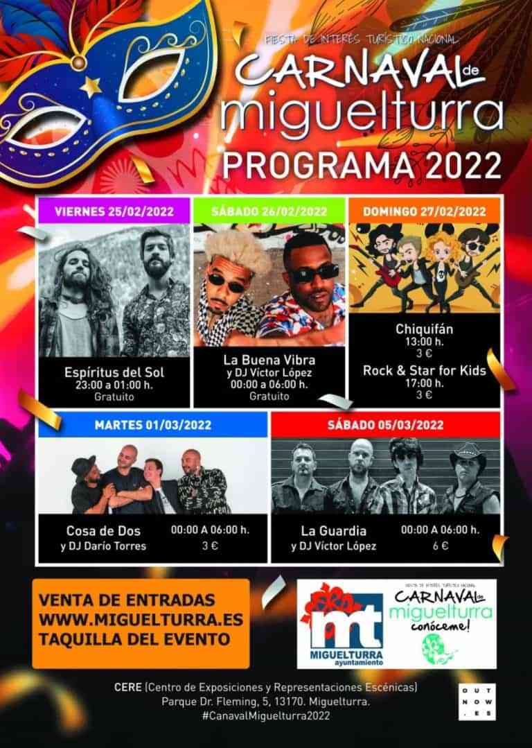 Venta de entradas para asistir a los eventos musicales del Carnaval 2022 de Miguelturra