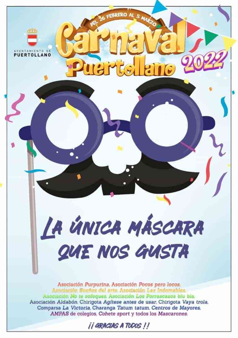 “La única máscara que nos gusta” es el lema del cartel oficial del Carnaval de Puertollano 2022