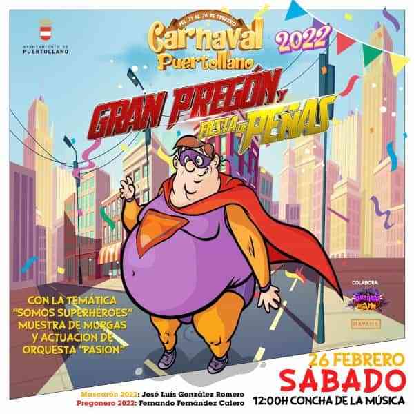 Un simpático superhéroe puertollanero anunciará la llegada del carnaval 2022 este sábado 26 de febrero