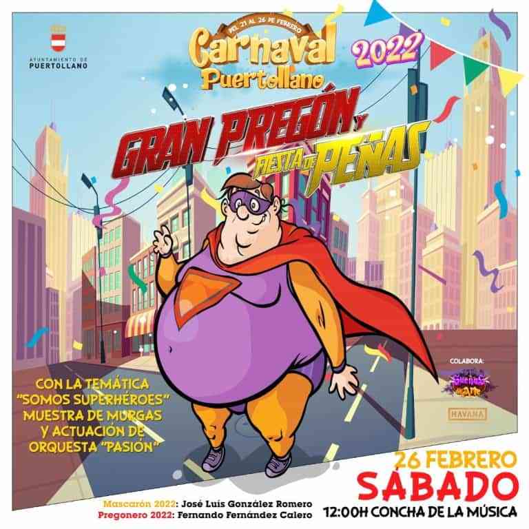 Un simpático superhéroe puertollanero anunciará la llegada del carnaval 2022 este sábado 26 de febrero