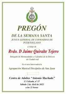 Jaime Quiralte Tejero será el pregonero de la Semana Santa 2022 de Puertollano