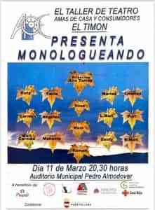 “Monologueando” teatro benéfico este viernes 11 de marzo en el Auditorio Municipal de Puertollano