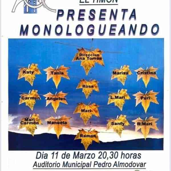 “Monologueando” teatro benéfico este viernes 11 de marzo en el Auditorio Municipal de Puertollano
