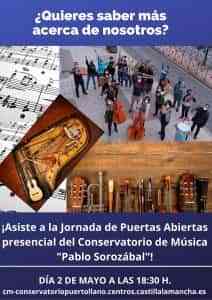 Jornada de puertas abiertas en el Conservatorio de Música Pablo Sorozábal de Puertollano para futuros alumnos el 2 de mayo