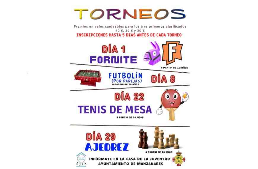 Torneos de Fortnite, futbolín, tenis de mesa y ajedrez a partir del 1 de agosto en la Casa de la Juventud de Manzanares