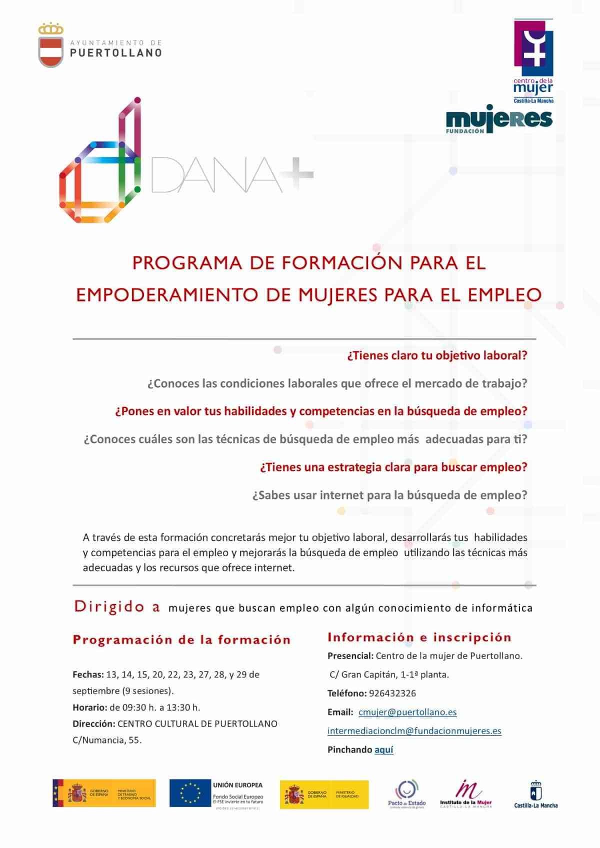 Oferta formación de empoderamiento de mujeres para el empleo en Puertollano del 13 al 19 de septiembre