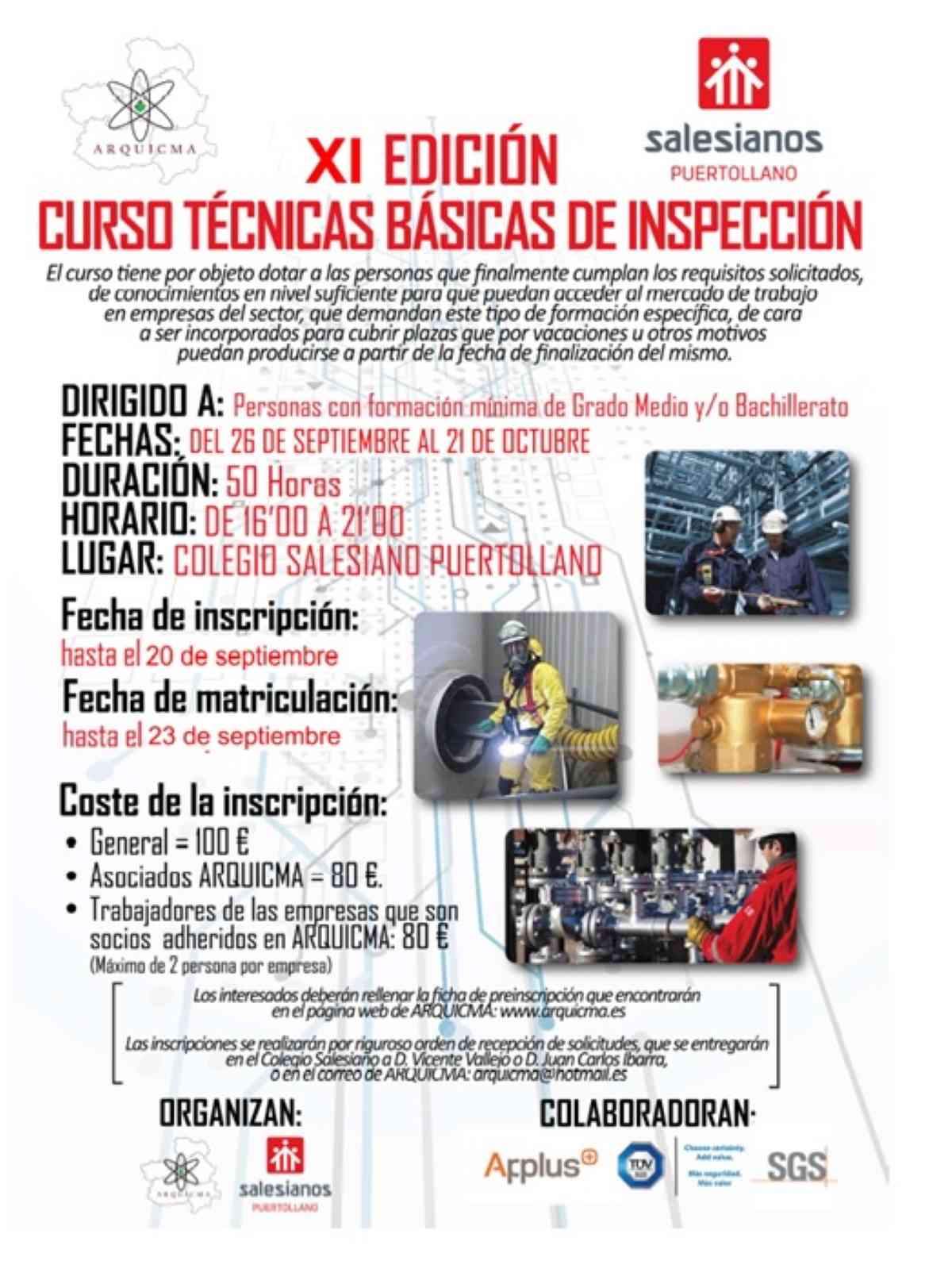 XI Curso de Técnicas Básicas de Inspección organizado por Arquicma del 23 de septiembre al 11 de octubre en Puertollano