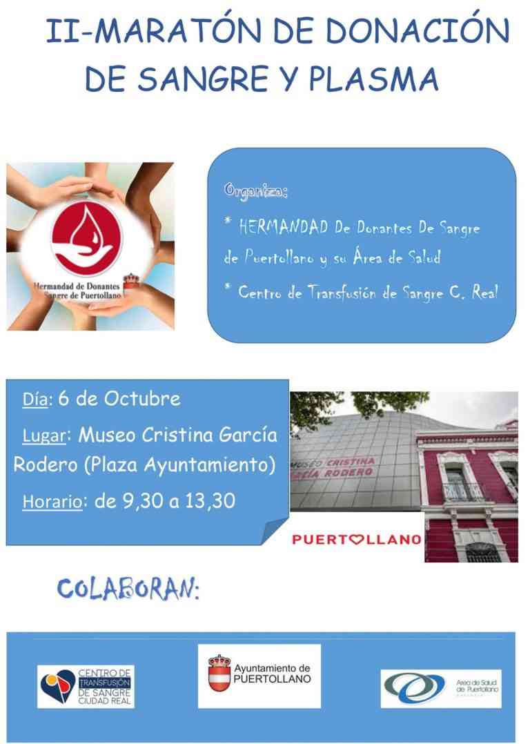 II Maratón de Donación de Sangre y Plasma este 6 de octubre de 9:30 a 13:30 horas en el Museo Cristina García Rodero de Puertollano
