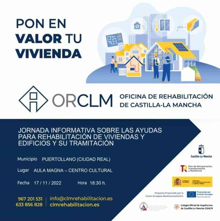 Jornada informativa sobre las ayudas para rehabilitación de viviendas y edificios y su tramitación mañana 17 de noviembre en Puertollano