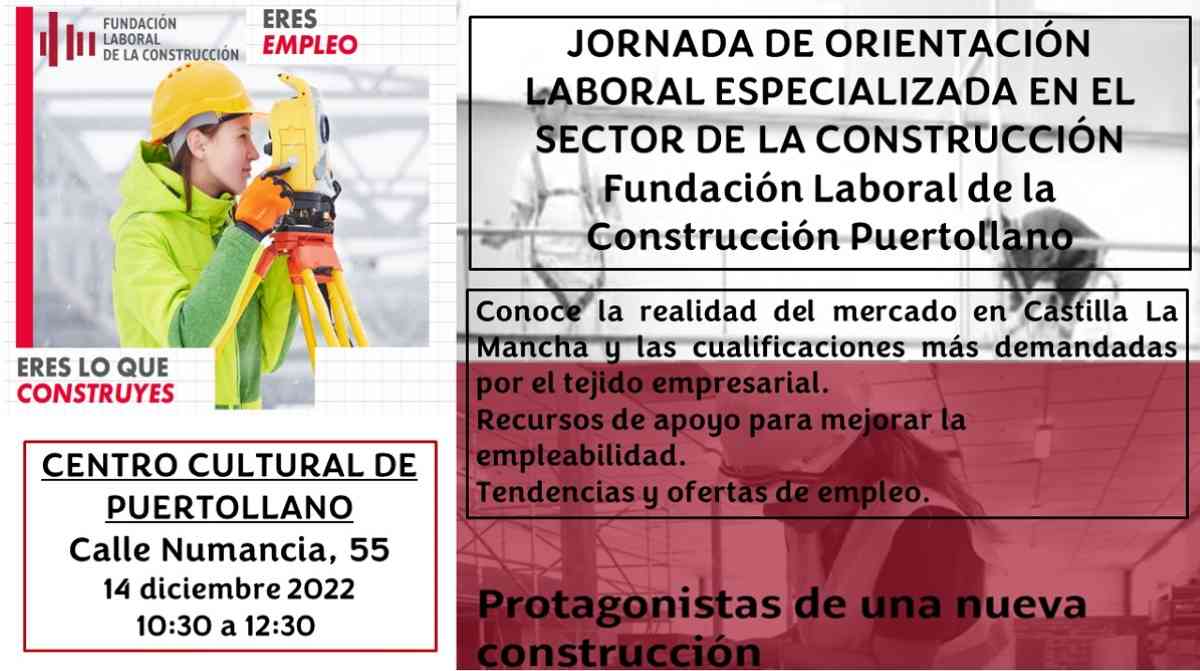 Jornadas “+Empleo, nuevas oportunidades en el sector de la construcción” el 14 de diciembre en el Centro Cultural de Puertollano
