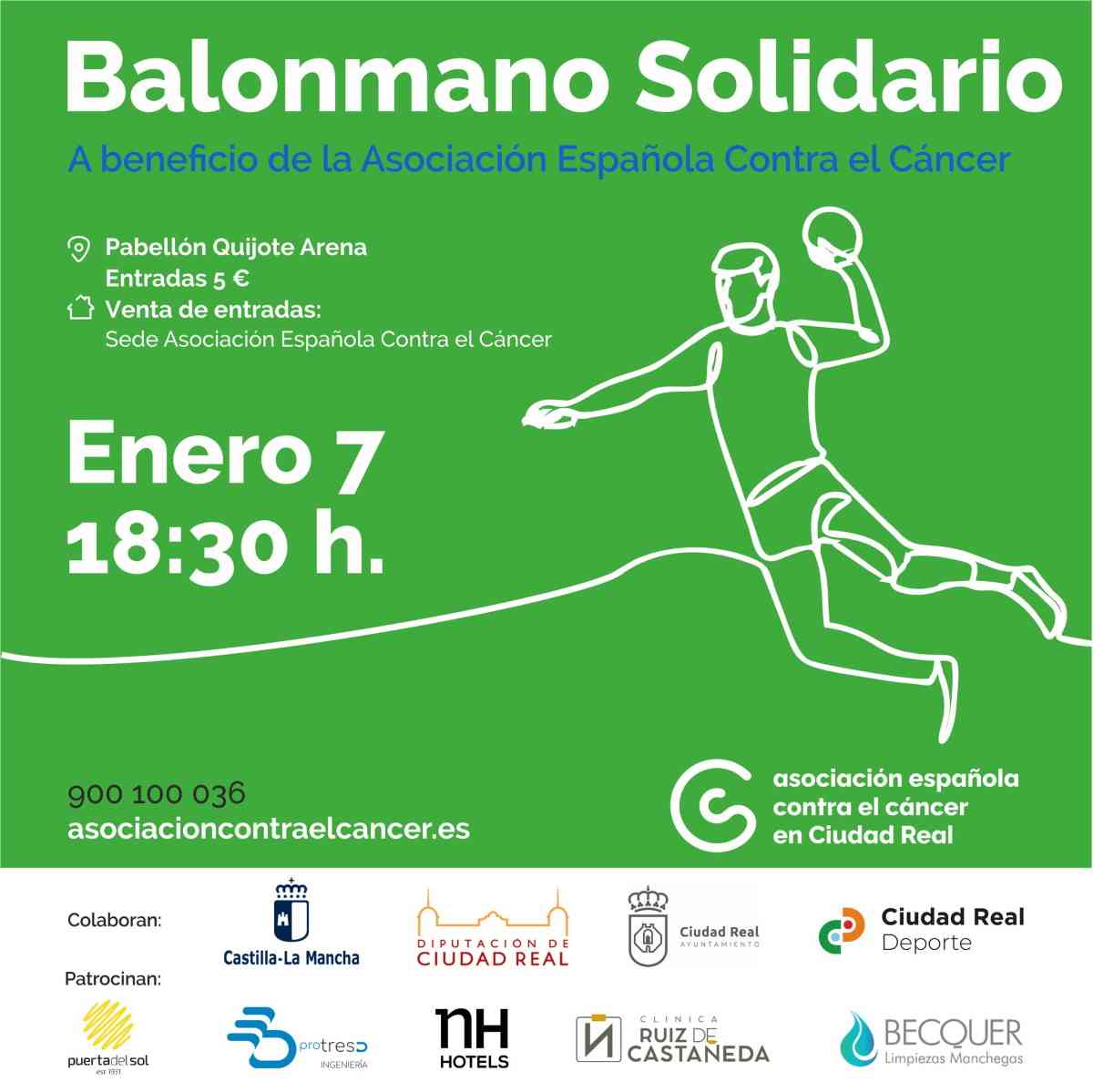 Partido de balonmano solidario el 7 de enero en el Pabellón Quijote Arena de Ciudad Real organiza la AECC