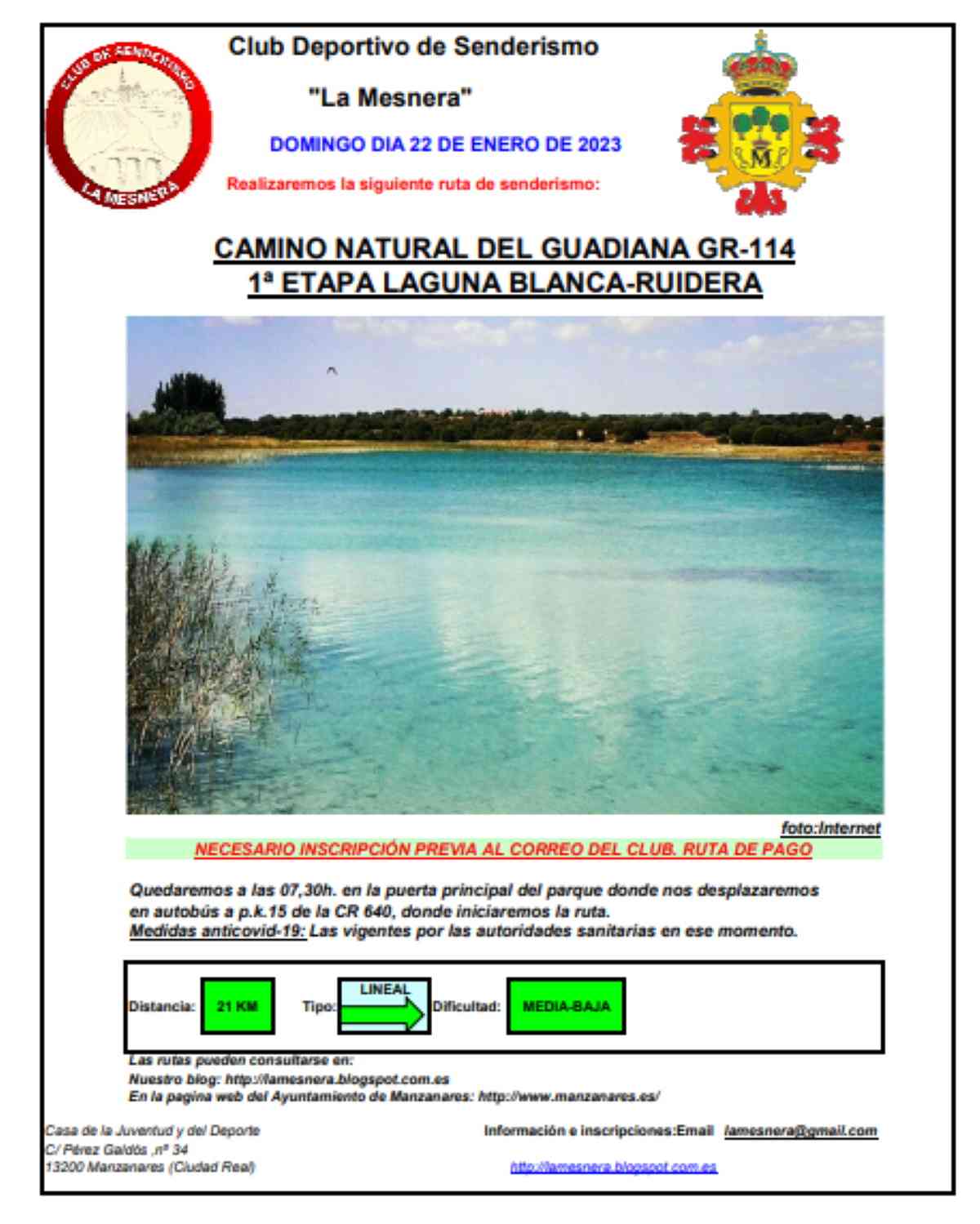 Ruta de senderismo Camino Natural del Guadiana GR-114 1ª. etapa Laguna Blanca-Ruidera el 22 de enero