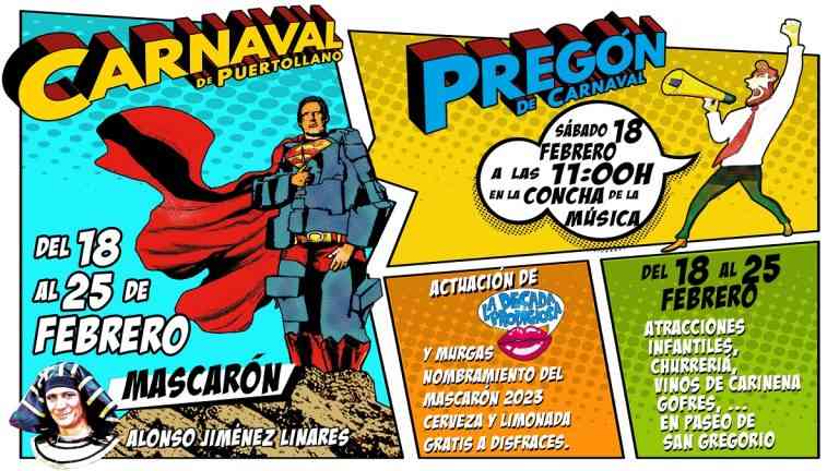 Desfiles, día de las peñas, entierro de la sardina, premios en metálico para el concurso de carrozas y muestra de murgas en el Carnaval de Puertollano 2023