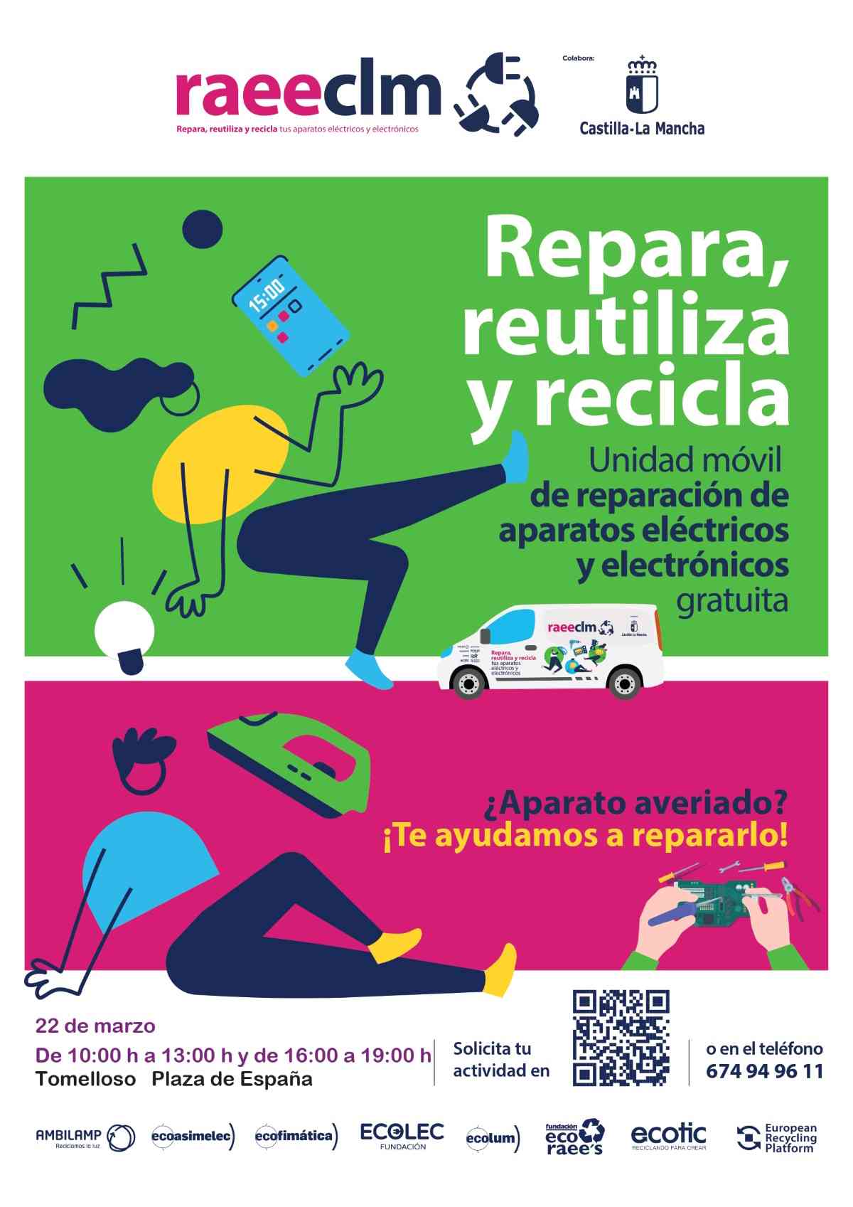 Un taller-furgoneta itinerante de la campaña “Repara, Reutiliza y Recicla” ha llegado hoy a Tomelloso para brindar asesoramiento gratuito