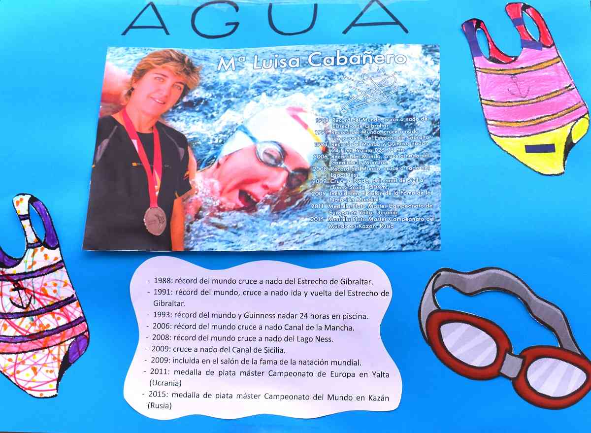 Homenaje a la nadadora y bombera María Luisa Cabañero en el colegio Giner de los Ríos en Puertollano coincidiendo con el 8M