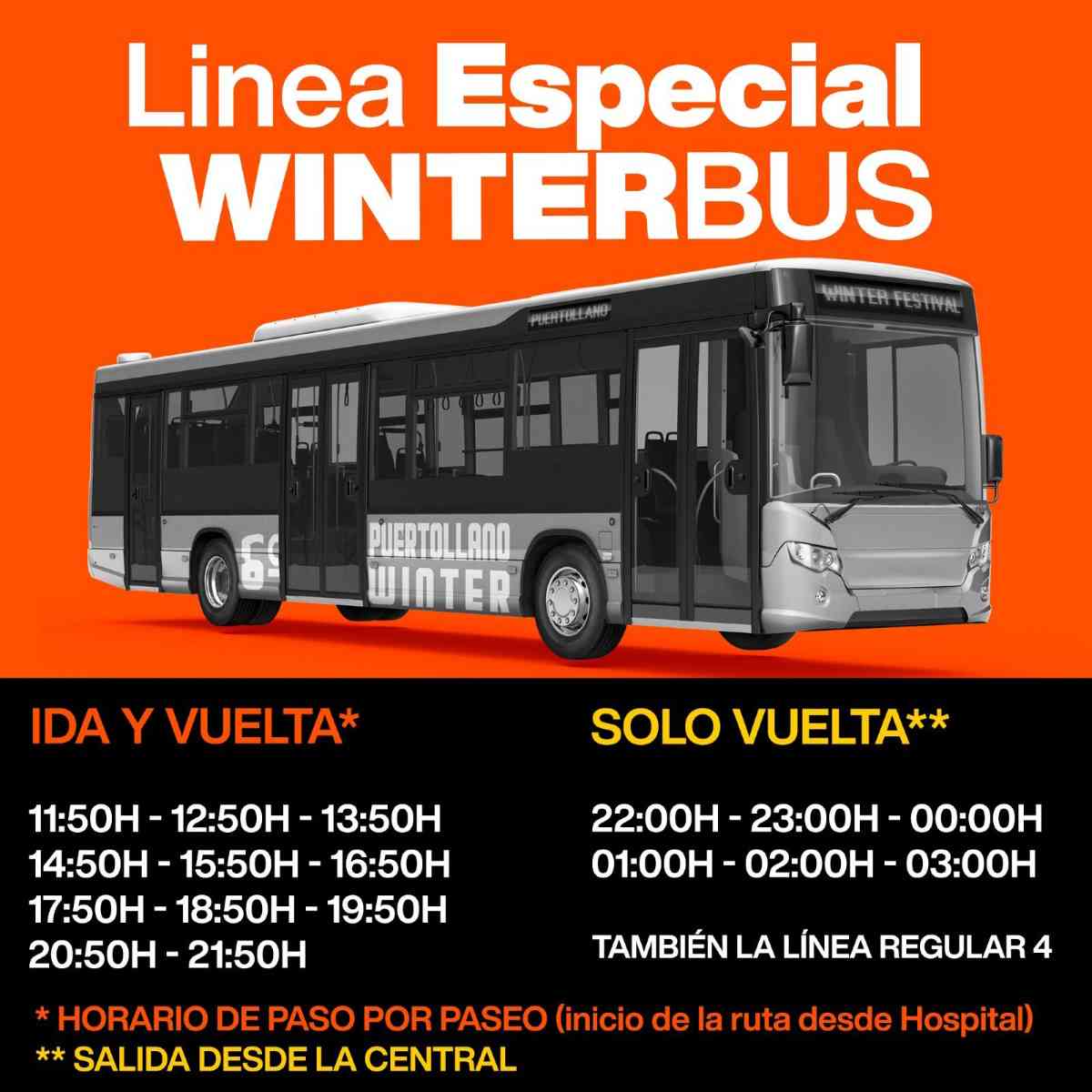 Servicio especial del autobús urbano cada hora para los asistentes al VI Winter Festival en La Central de Puertollano este 11 de marzo