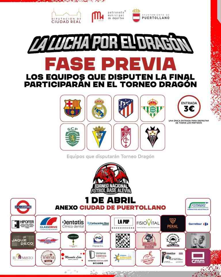 La fase previa del Torneo Dragón Nacional de Fútbol Base Alevín reunirá a 400 jugadores este sábado 1 de abril en Puertollano