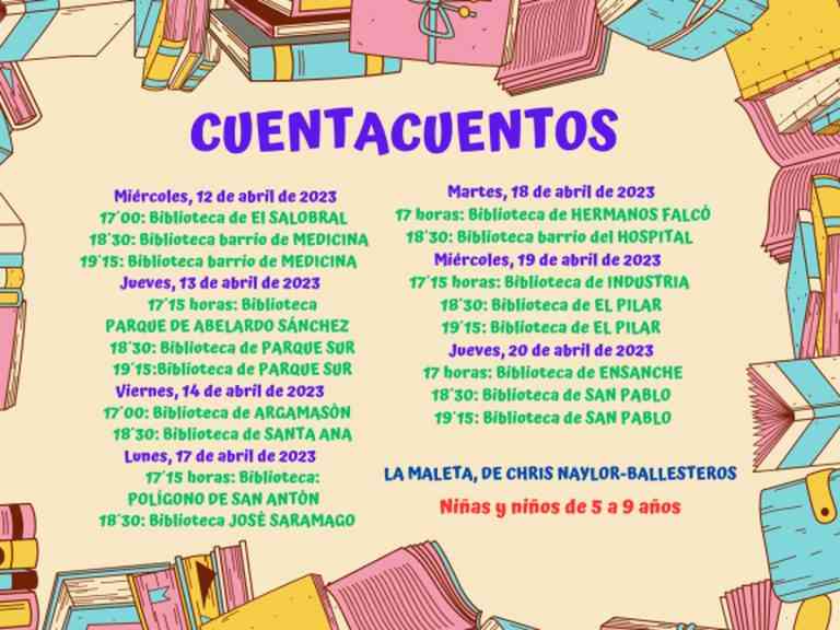 Cuentacuentos “La Maleta” en las bibliotecas públicas municipales de Albacete del 12 al 20 abril entrada libre hasta completar aforo