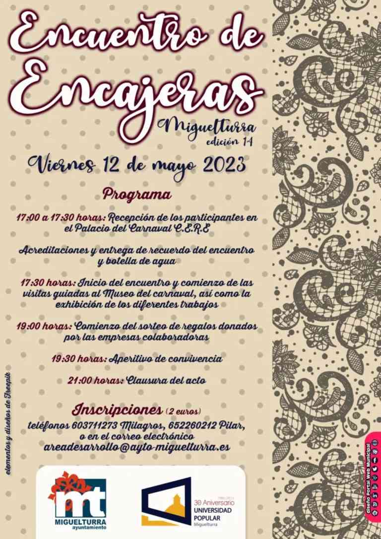 Toda la información del Encuentro de Encajeras 2023 que será el 12 de mayo en el CERE de Miguelturra para inscribirte
