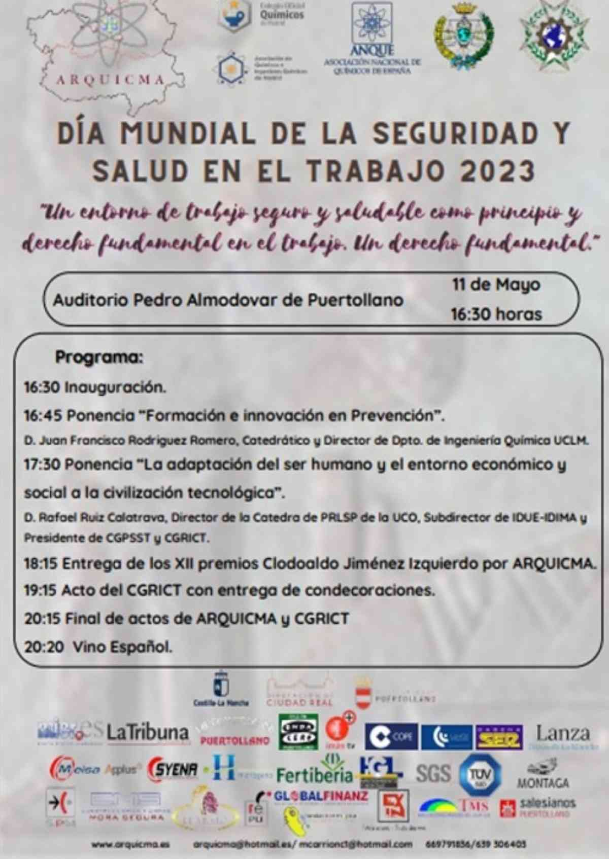 Los premios Clodoaldo Jiménez y del CGRITCT se entregarán en Puertollano el 11 de mayo Día Mundial de la Seguridad y Salud el Trabajo