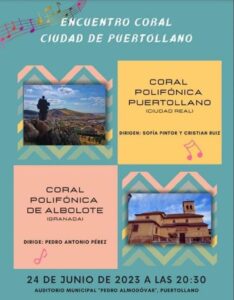 Encuentro musical de las Corales Polifónicas de Puertollano y Albolote (Granada) el 24 de junio en el auditorio municipal de Puertollano