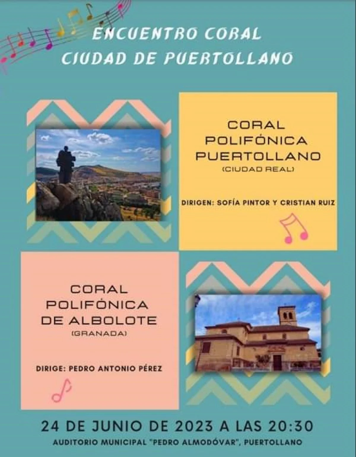 Encuentro musical de las Corales Polifónicas de Puertollano y Albolote (Granada) el 24 de junio en el auditorio municipal de Puertollano