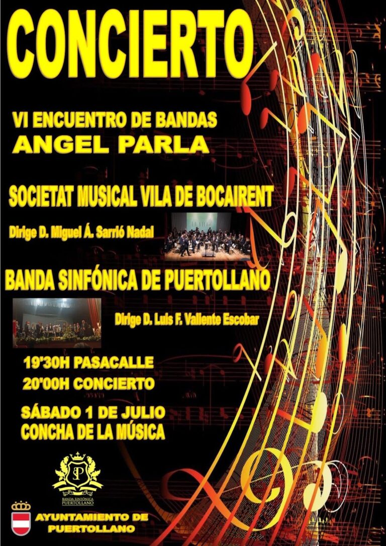VI Certamen de Bandas de Música “Ángel Parla” el 1 de julio en la concha de la música del Paseo de San Gregorio en Puertollano
