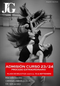 Período extraordinario de admisión hasta el 15 de septiembre curso 2023/24 del  Conservatorio de Danza José Granero de Puertollano