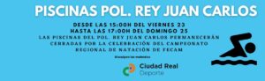 Cerradas las piscinas del Pol. Rey Juan Carlos de Ciudad Real del 23 al 25 de junio