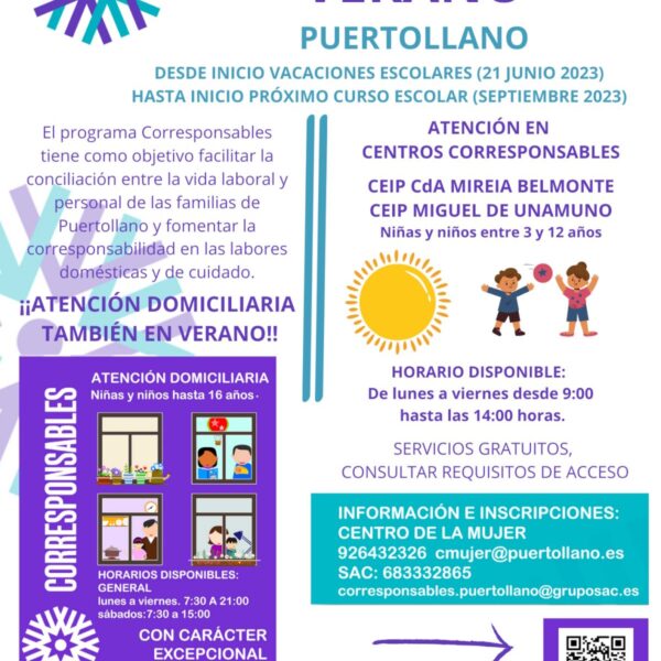 El programa Corresponsables Puertollano verano 2023 funcionará de junio a septiembre, adaptando su horario y programación