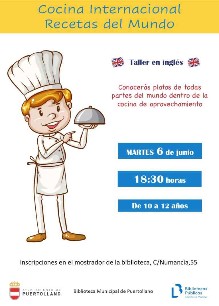 Taller en inglés de cocina internacional para escolares de 10 a 12 años el 6 de junio  en la biblioteca de Puertollano