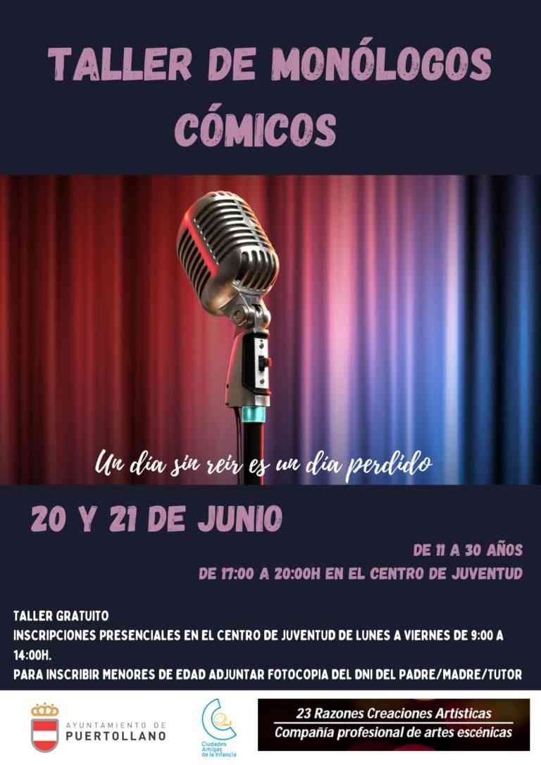Taller de Monólogos gratuito para jóvenes entre 11 y 30 años el 20 y 21 de junio en el Centro de Juventud de Puertollano