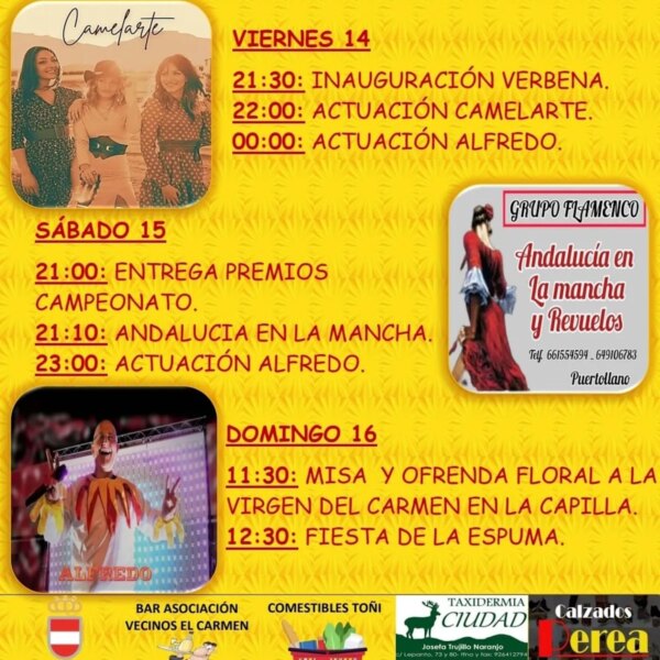 Inician las fiestas 2023 de la barriada El Carmen de Puertollano con verbena, fiesta de espuma y actos en honor a su santa patrona