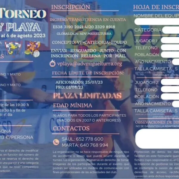 XVII Torneo de Vóley Playa del 28 de julio al 6 de agosto en el Parque Rivas Moreno de Miguelturra