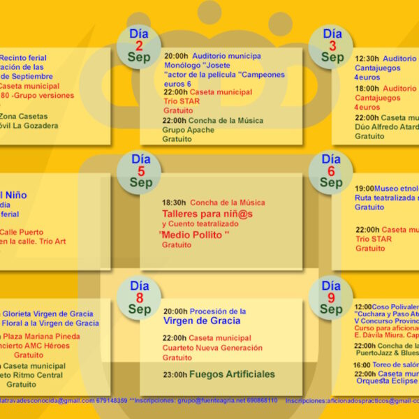 Programación de las fiestas patronales de Puertollano 2023 del 1 al 10 de septiembre ¡actividades para todos y todas!