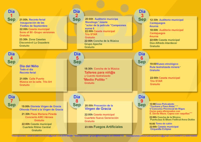 Programación de las fiestas patronales de Puertollano 2023 del 1 al 10 de septiembre ¡actividades para todos y todas!