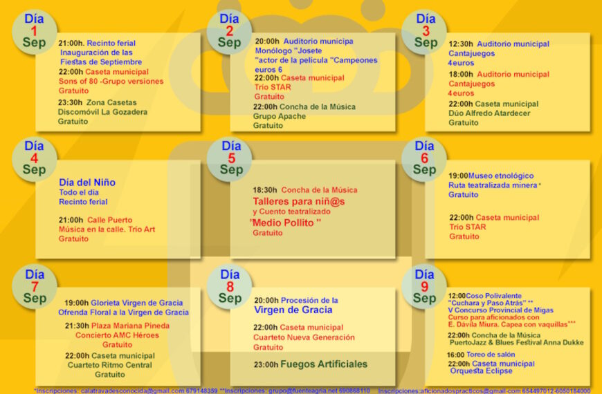 Programación de las fiestas patronales de Puertollano 2023 del 1 al 10 de septiembre ¡actividades para todos y todas!