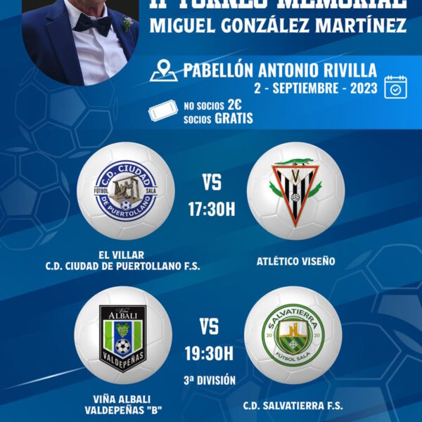 II Torneo Memorial “Miguel González Martínez” de fútbol sala el 2 de septiembre en el pabellón Antonio Rivilla de Puertollano