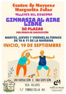 Ofertan 30 plazas del taller de gimnasia al aire libre del Centro de mayores Margarita Salas de Puertollano que inicia el 19 de septiembre