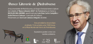 El poeta y escritor, Nicolás del Hierro, obtiene, a título póstumo, el primer Banco Literario de Piedrabuena