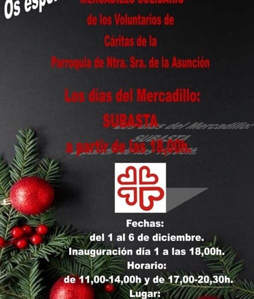 Vuelve el Mercadillo Solidario de Cáritas: Evento Benéfico en la Parroquia Asunción del 1 al 6 de Diciembre