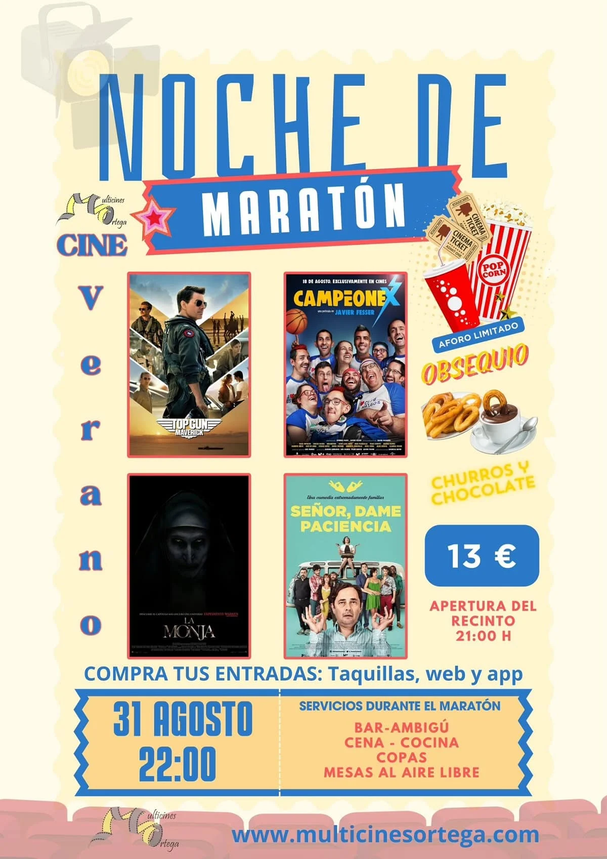 La Noche de Maratón Cinematográfica en el Cine de Verano Ortega Presentará Cuatro Películas Selectas