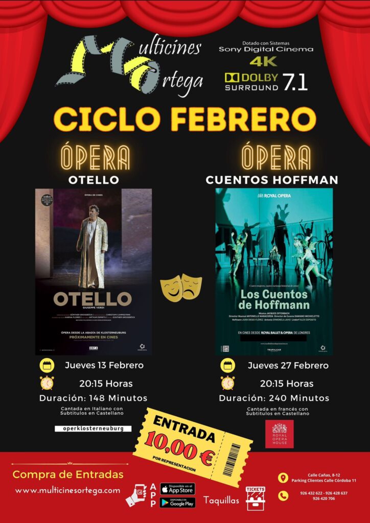 Disfruta de la magia de la ópera en la gran pantalla: «Otello» y «Los cuentos de Hoffmann» se proyectarán en Multicines Ortega