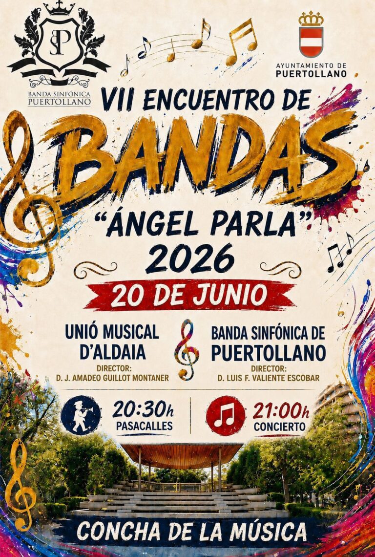 VII Encuentro de Bandas ‘Ángel Parla’: La Banda Sinfónica de Puertollano y la Unión Musical de Aldaia se Unen en una Jornada Musical